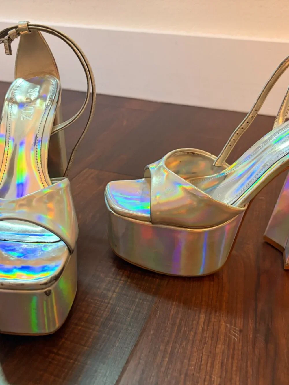 Schultz disco platforms 7.5: SILVER. METALLIC. PLATFORM. LEGENDARY.
